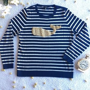 Talbots • Blue Striped Sweater Glitter Whale